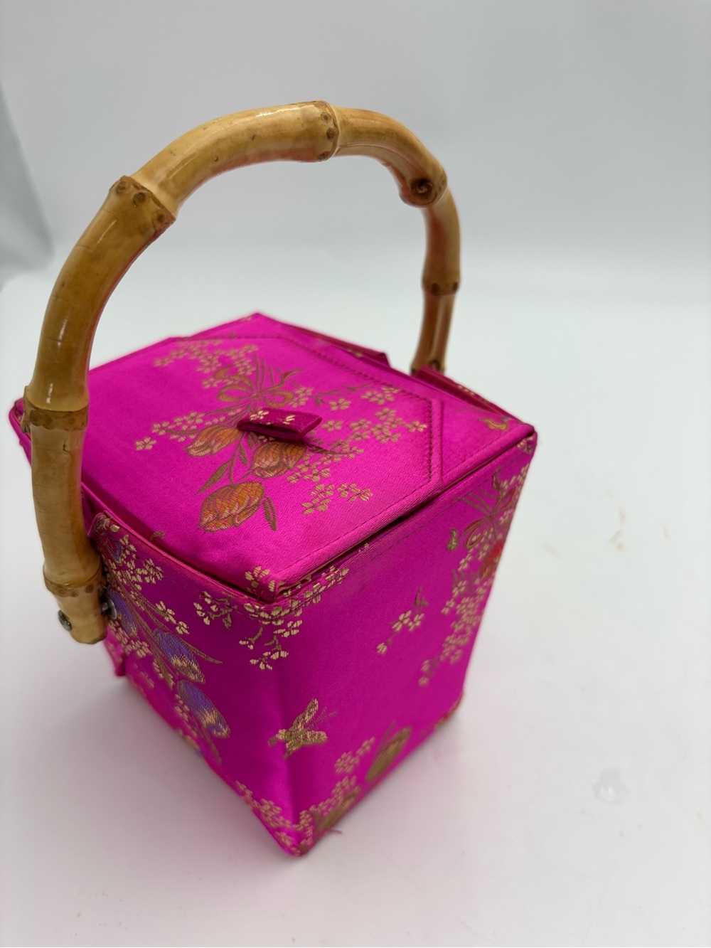 Vintage Tozai Hot Pink Satin Bamboo-Handle Chinese Take-Out Evening Bag - Picture 4 of 16